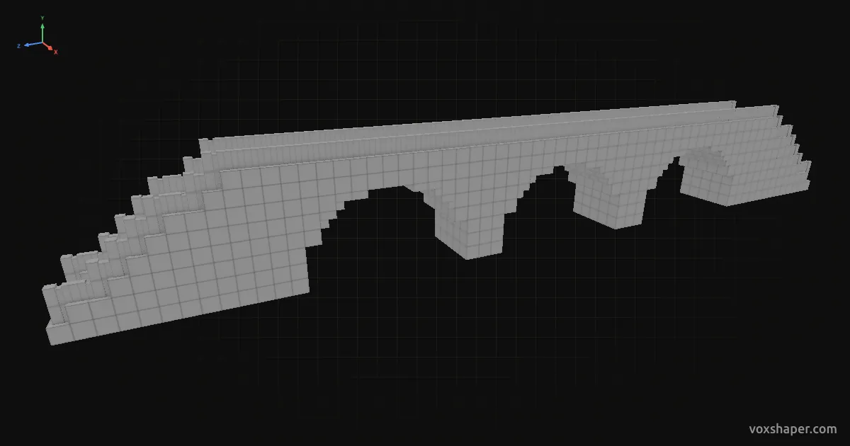 Minecraft arch bridge smoothed with stairs and slabs in the VoxShaper 3D preview