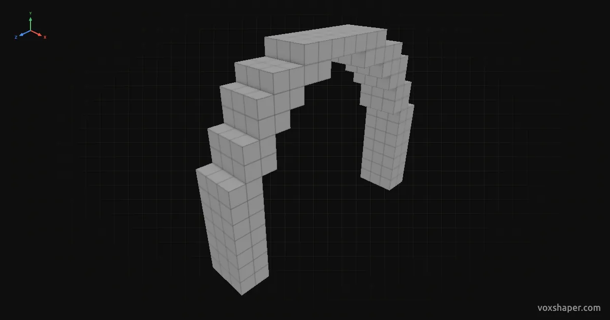Arco de Minecraft hecho de bloques completos en la vista previa 3D de VoxShaper