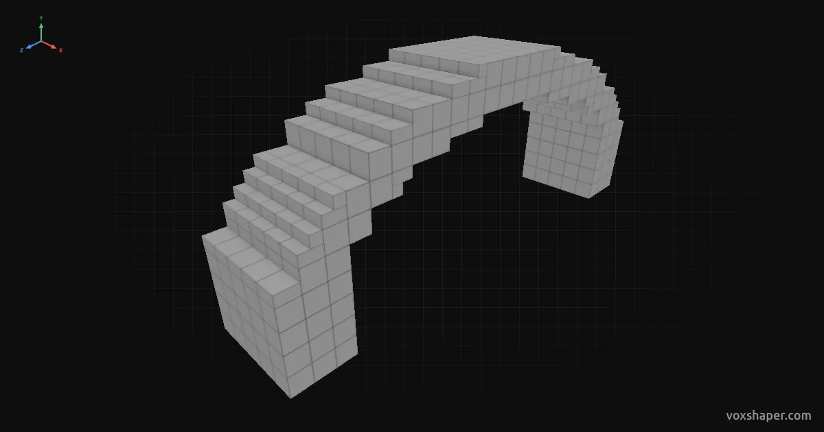 Arco rebajado de Minecraft suavizado con escaleras y losas en la vista previa 3D de VoxShaper
