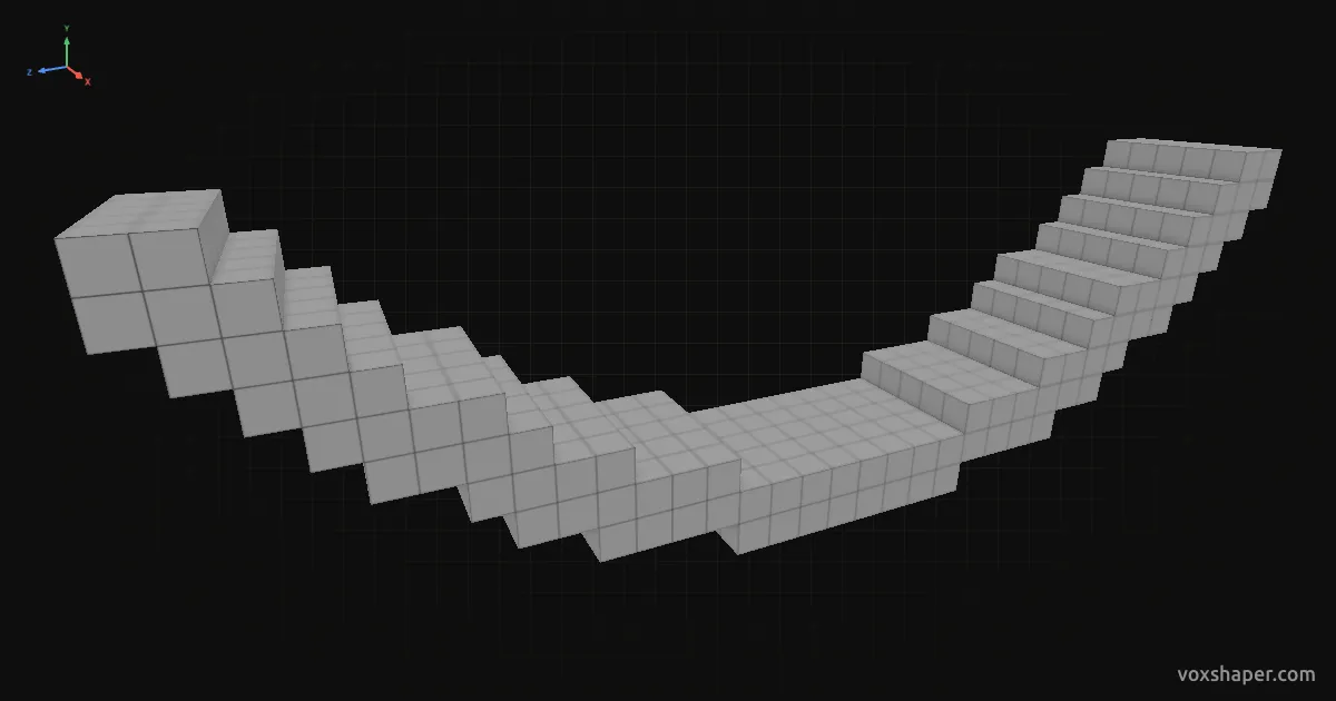 Catenaria como puente colgante de Minecraft solo con bloques completos en la vista 3D de VoxShaper