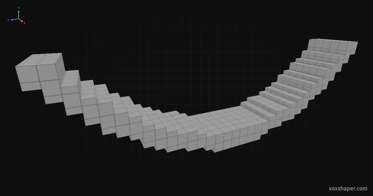 Catenary as a Minecraft suspension bridge smoothed with slabs in the VoxShaper 3D preview