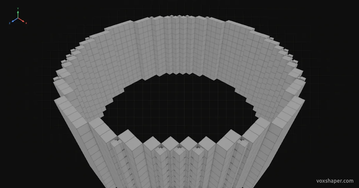 Cilindro de Minecraft suavizado con escaleras y losas en la vista previa 3D de VoxShaper