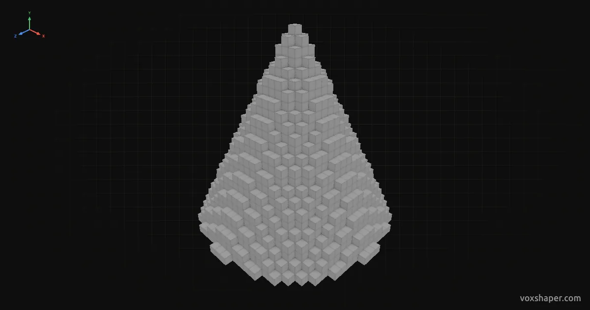 Minecraft cone made of full blocks in the VoxShaper 3D preview