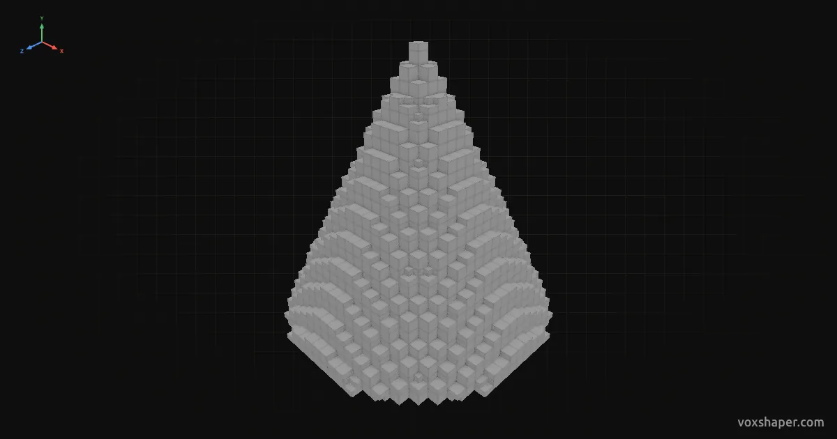 Minecraft cone smoothed with stairs and slabs in the VoxShaper 3D preview