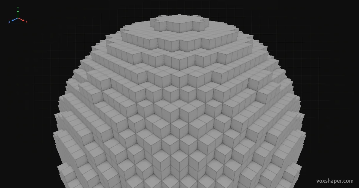 Esfera de Minecraft hecha de bloques completos en la vista previa 3D de VoxShaper