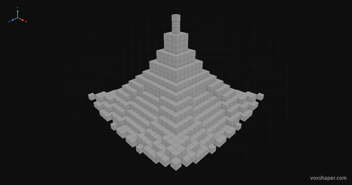 Minecraft pagoda roof made of full blocks in the VoxShaper 3D preview