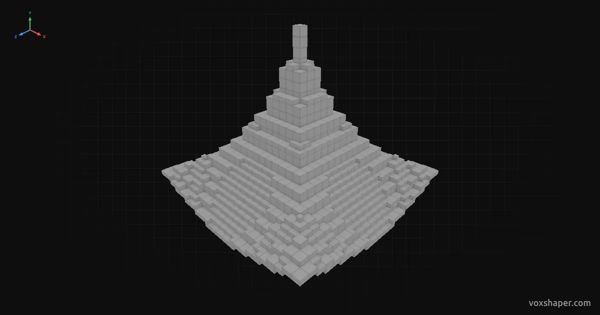 Minecraft-Pagodendach mit Treppen und Stufen geglättet in der 3D-Vorschau von VoxShaper