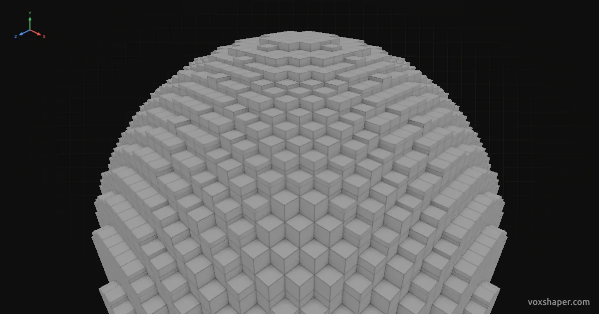 Minecraft sphere smoothed with stairs and slabs in the VoxShaper 3D preview